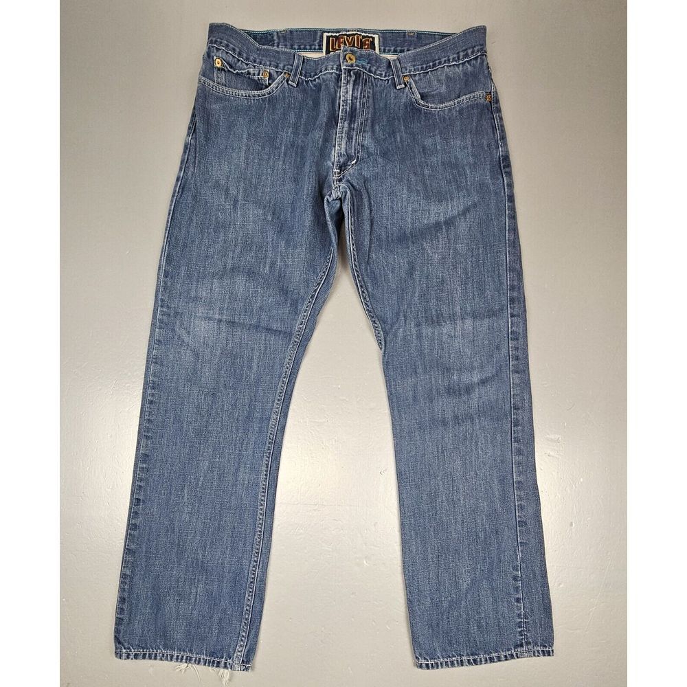 Levis 514 Jeans Mens 38x32. Slim Straight Leg The Original Denim Terqouis Stitch